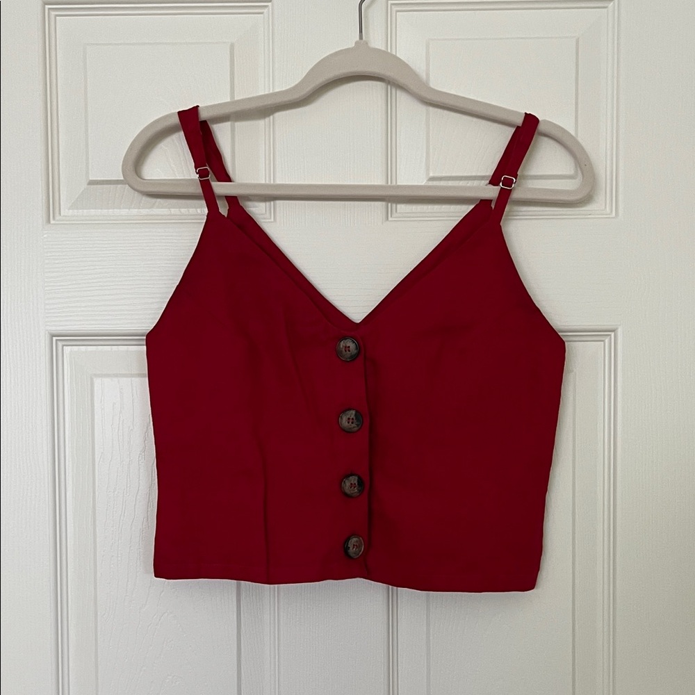 Reformation Red Button-Up Crop Top